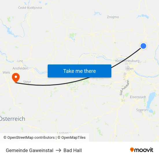 Gemeinde Gaweinstal to Bad Hall map