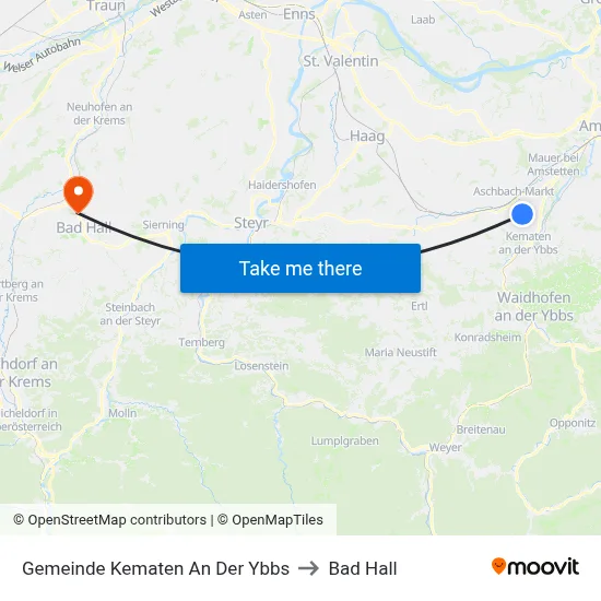 Gemeinde Kematen An Der Ybbs to Bad Hall map