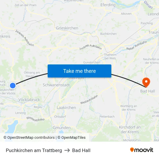 Puchkirchen am Trattberg to Bad Hall map