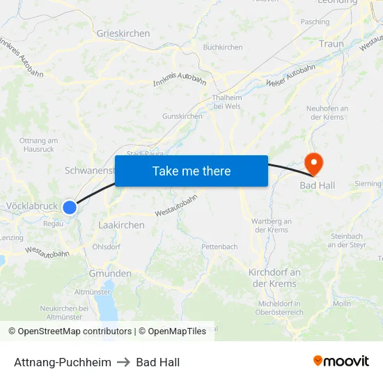 Attnang-Puchheim to Bad Hall map