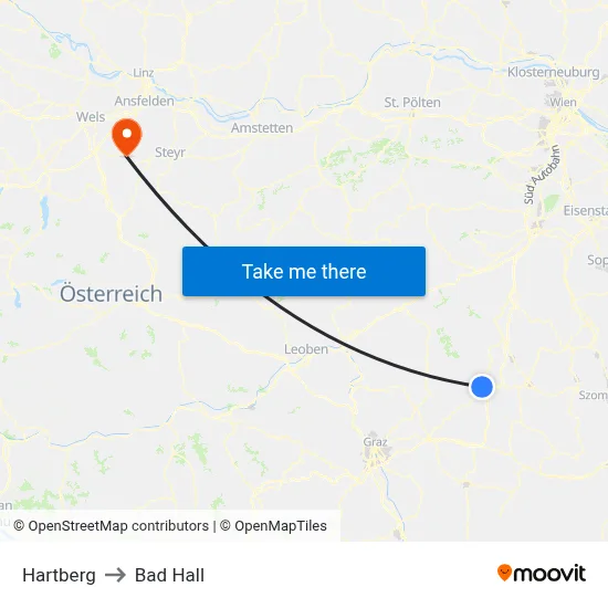 Hartberg to Bad Hall map