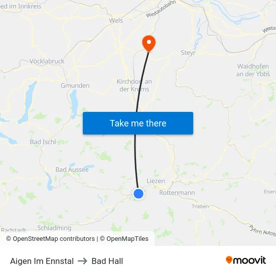 Aigen Im Ennstal to Bad Hall map