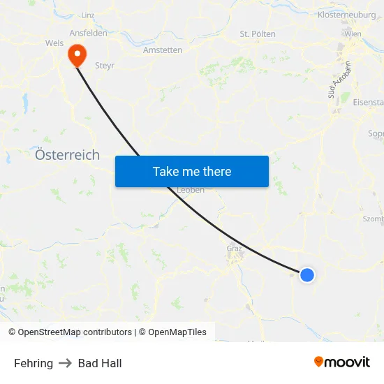 Fehring to Bad Hall map