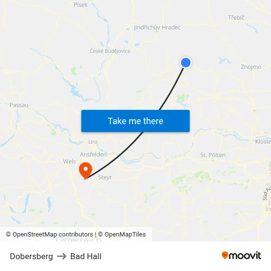 Dobersberg to Bad Hall map