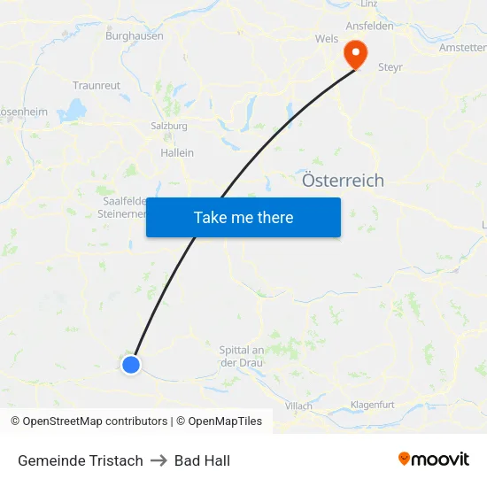 Gemeinde Tristach to Bad Hall map