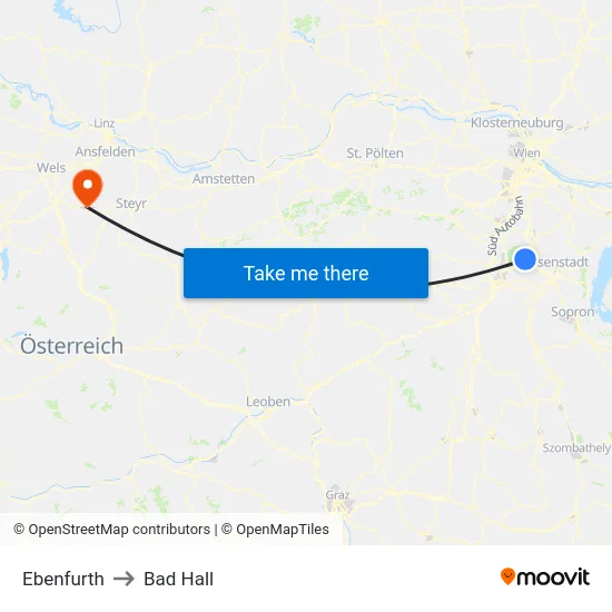 Ebenfurth to Bad Hall map