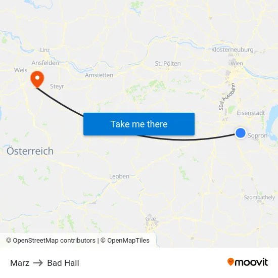 Marz to Bad Hall map