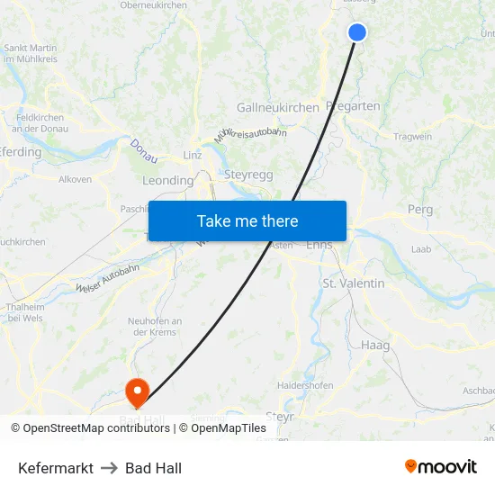 Kefermarkt to Bad Hall map