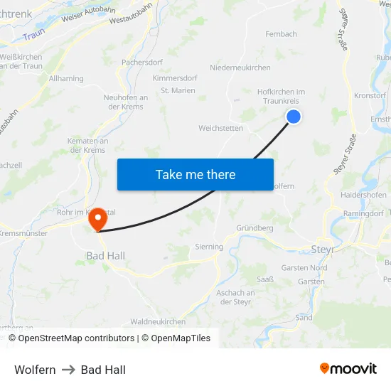 Wolfern to Bad Hall map