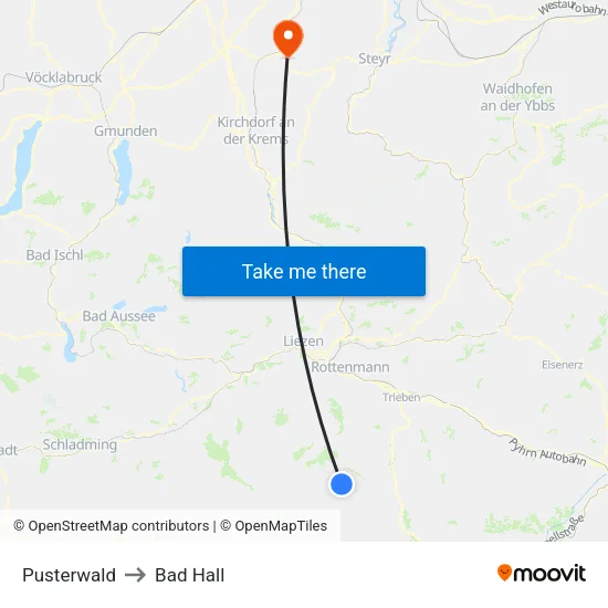 Pusterwald to Bad Hall map