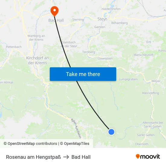 Rosenau am Hengstpaß to Bad Hall map