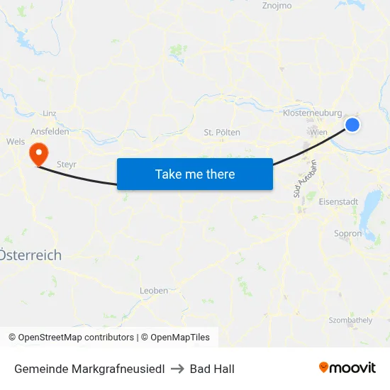 Gemeinde Markgrafneusiedl to Bad Hall map