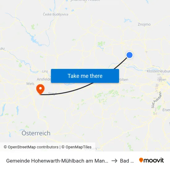 Gemeinde Hohenwarth-Mühlbach am Manhartsberg to Bad Hall map