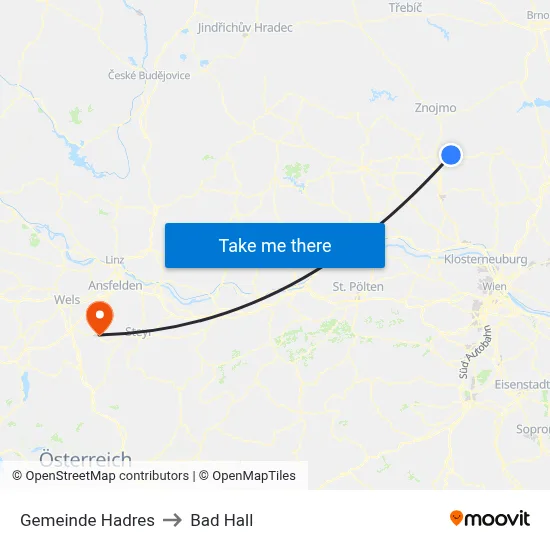 Gemeinde Hadres to Bad Hall map
