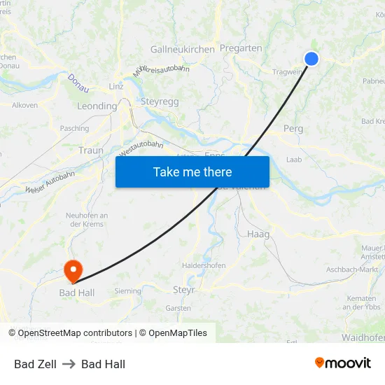 Bad Zell to Bad Hall map