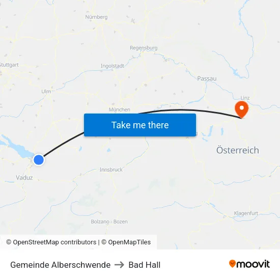 Gemeinde Alberschwende to Bad Hall map