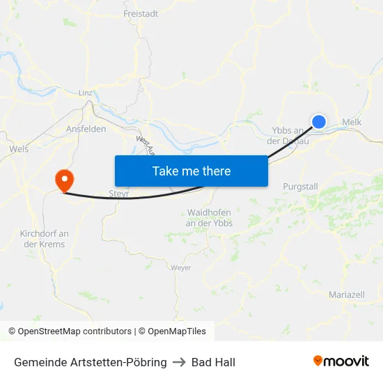 Gemeinde Artstetten-Pöbring to Bad Hall map
