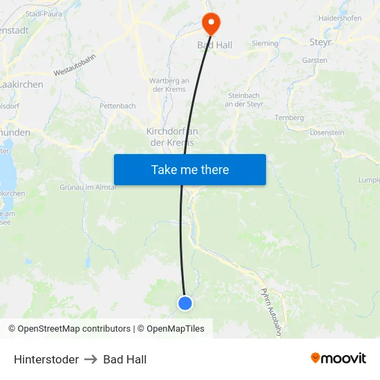 Hinterstoder to Bad Hall map