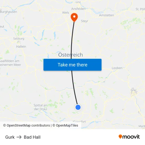Gurk to Bad Hall map