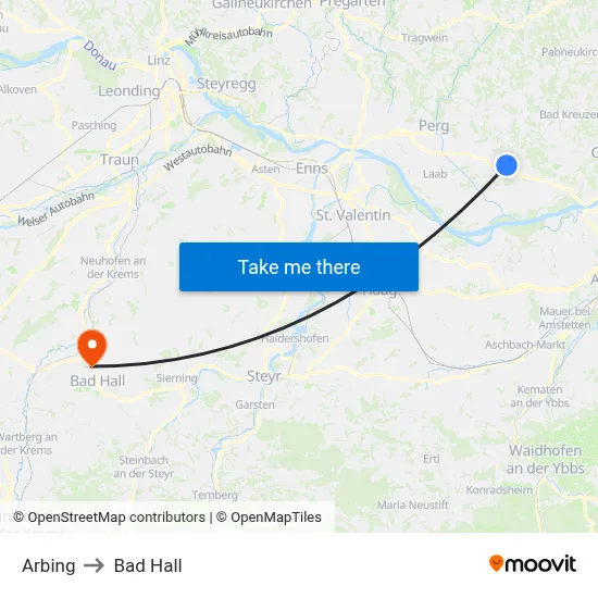 Arbing to Bad Hall map