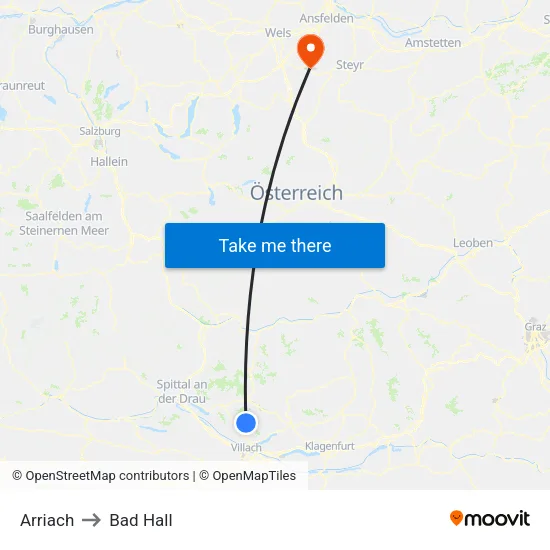 Arriach to Bad Hall map