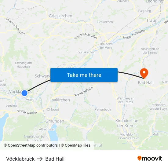 Vöcklabruck to Bad Hall map