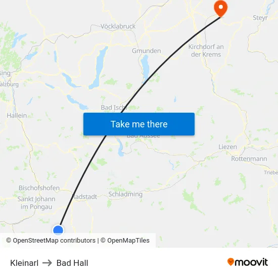 Kleinarl to Bad Hall map