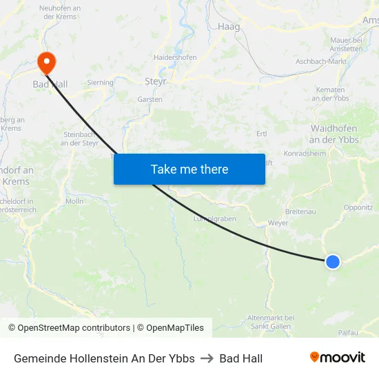 Gemeinde Hollenstein An Der Ybbs to Bad Hall map