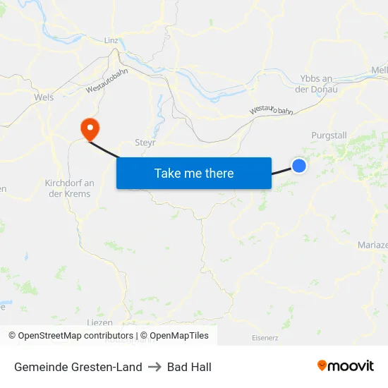 Gemeinde Gresten-Land to Bad Hall map