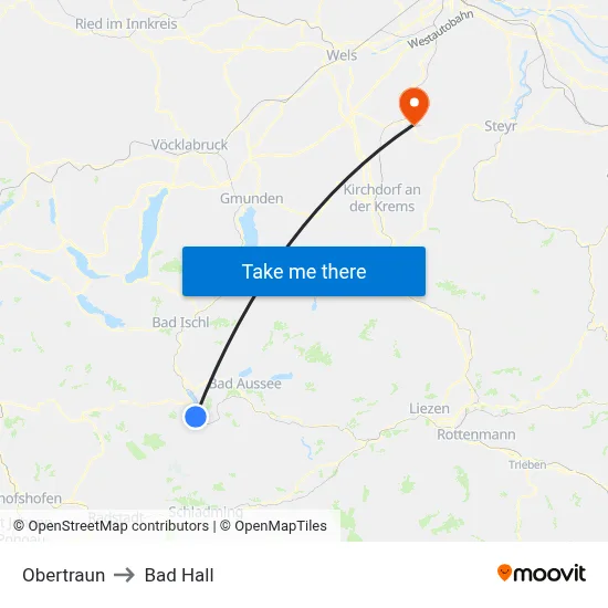 Obertraun to Bad Hall map