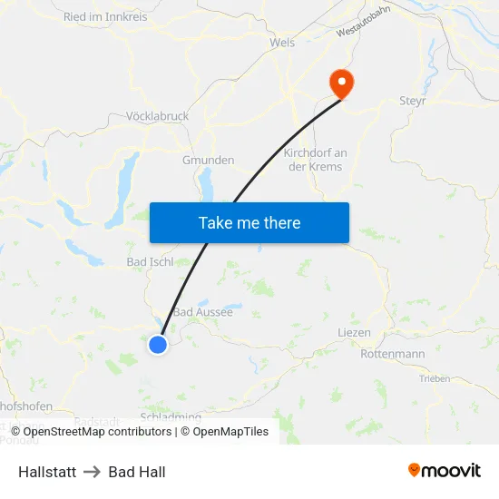 Hallstatt to Bad Hall map