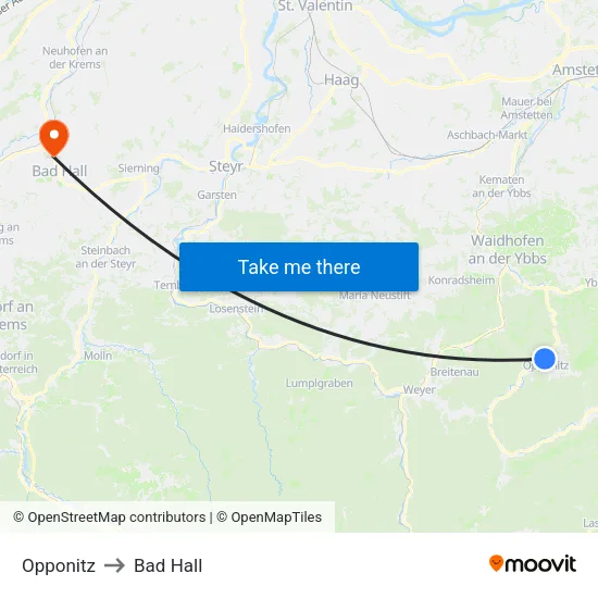 Opponitz to Bad Hall map