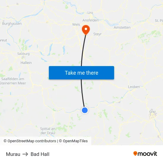 Murau to Bad Hall map