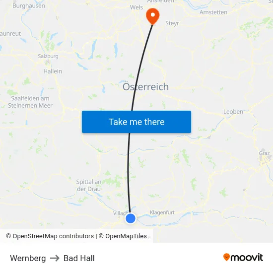 Wernberg to Bad Hall map