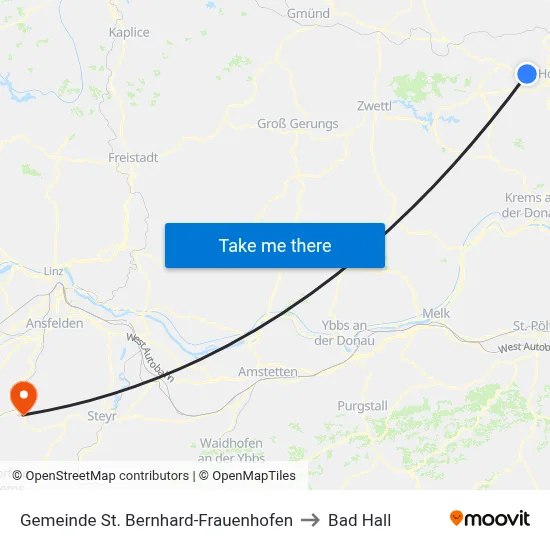 Gemeinde St. Bernhard-Frauenhofen to Bad Hall map