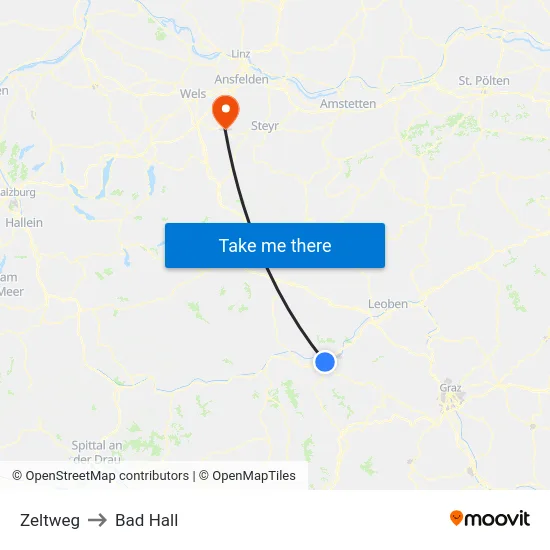 Zeltweg to Bad Hall map