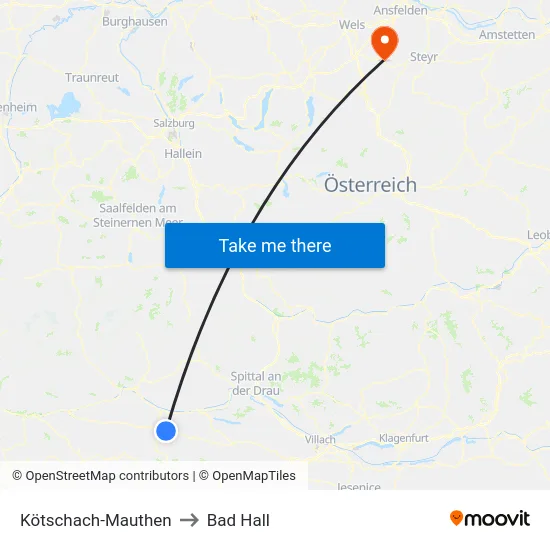 Kötschach-Mauthen to Bad Hall map
