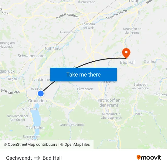 Gschwandt to Bad Hall map