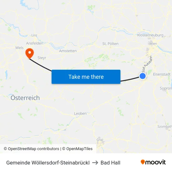 Gemeinde Wöllersdorf-Steinabrückl to Bad Hall map