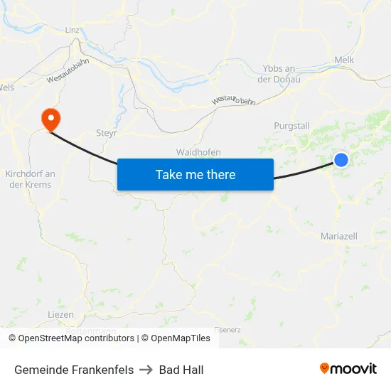 Gemeinde Frankenfels to Bad Hall map
