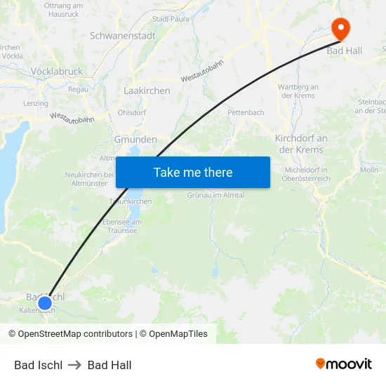 Bad Ischl to Bad Hall map