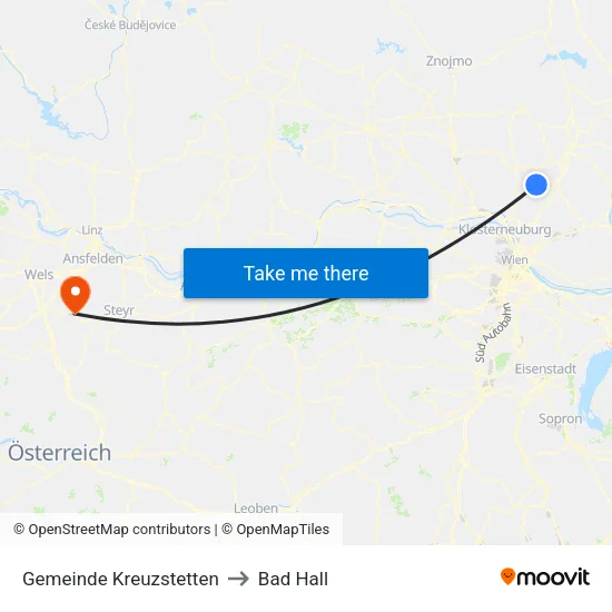 Gemeinde Kreuzstetten to Bad Hall map