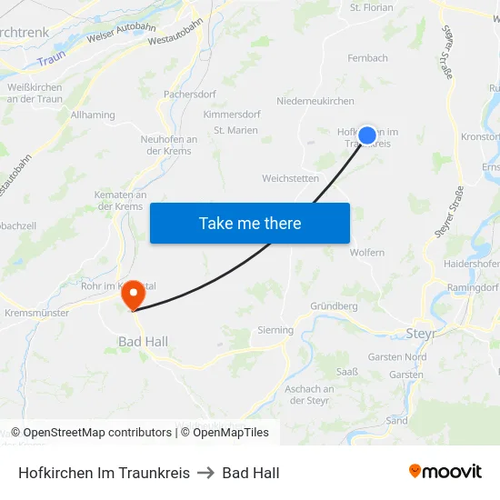 Hofkirchen Im Traunkreis to Bad Hall map
