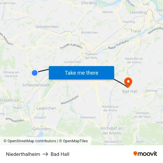 Niederthalheim to Bad Hall map
