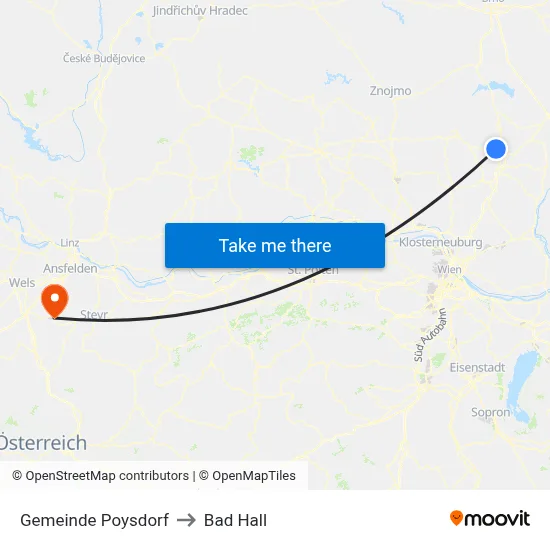 Gemeinde Poysdorf to Bad Hall map