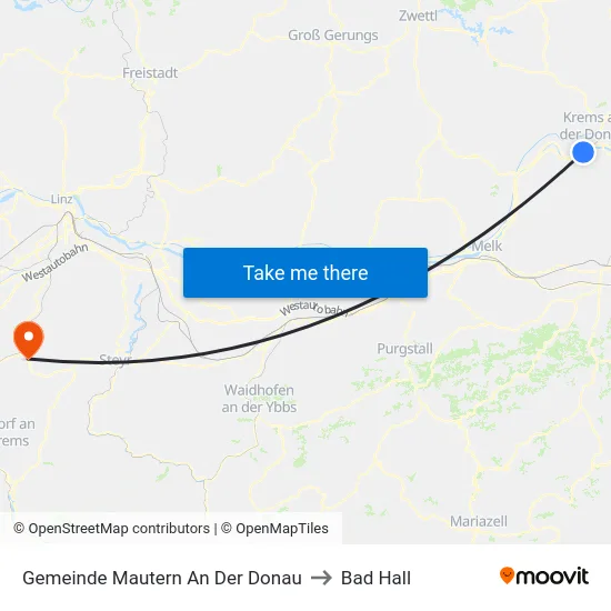 Gemeinde Mautern An Der Donau to Bad Hall map