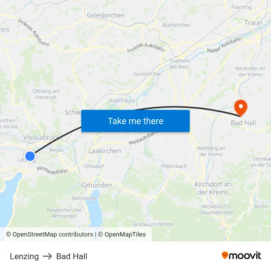 Lenzing to Bad Hall map