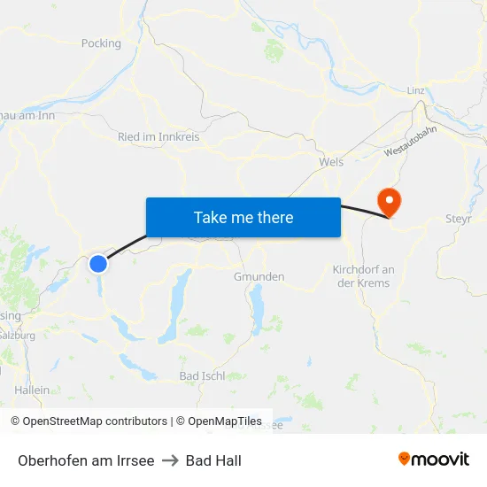 Oberhofen am Irrsee to Bad Hall map