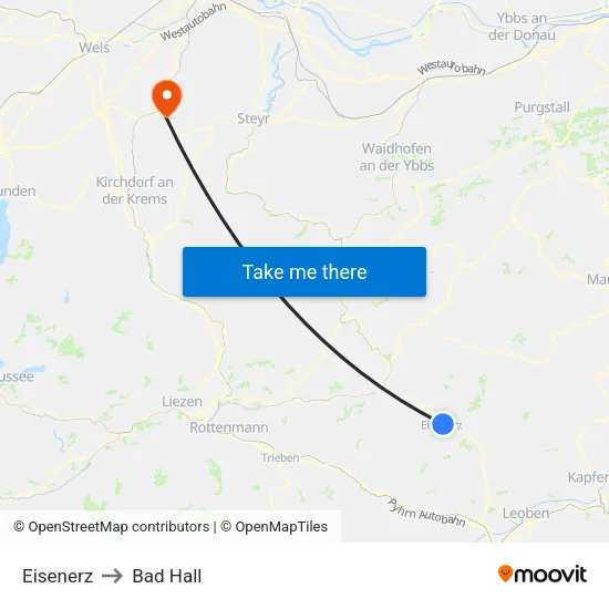 Eisenerz to Bad Hall map