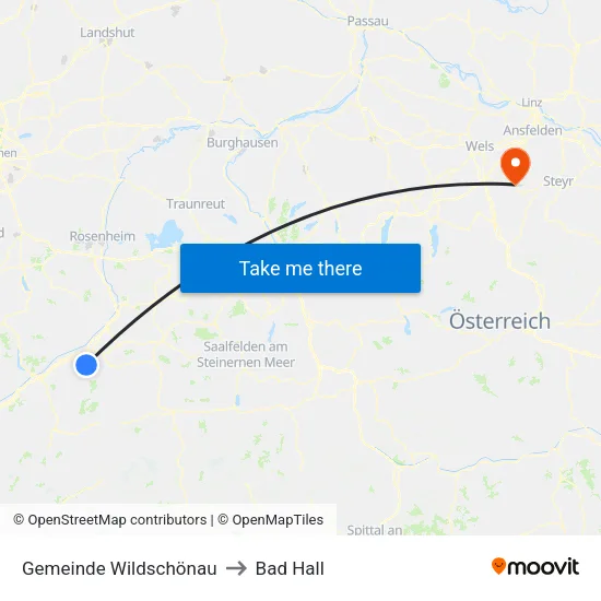 Gemeinde Wildschönau to Bad Hall map